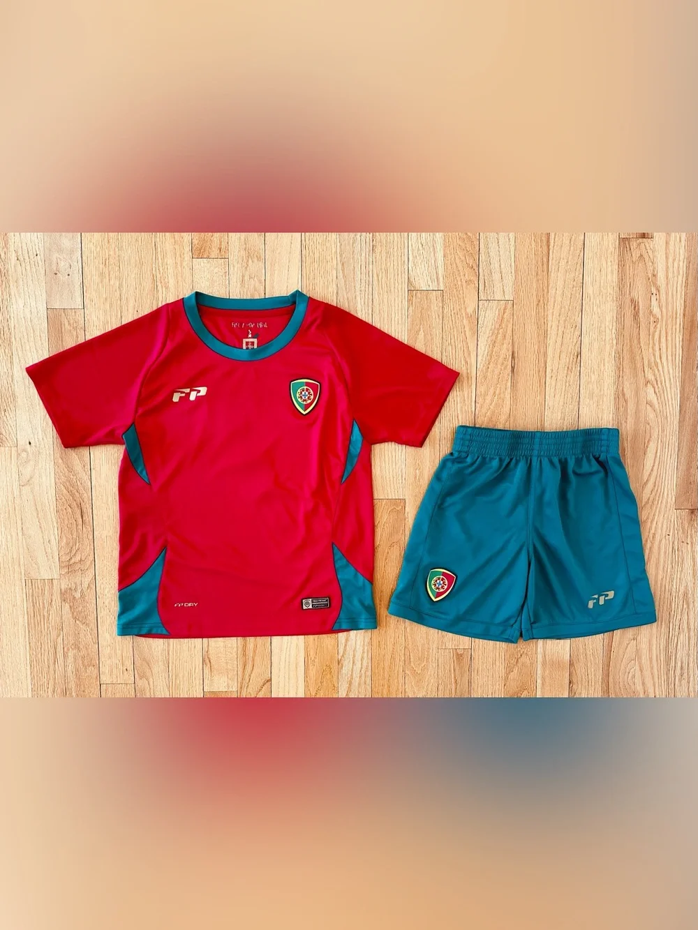 Portugal Ronaldo Soccer Jersey and Shorts Set, Red & Green colors, Size S (6-7) - Picture 1 of 5